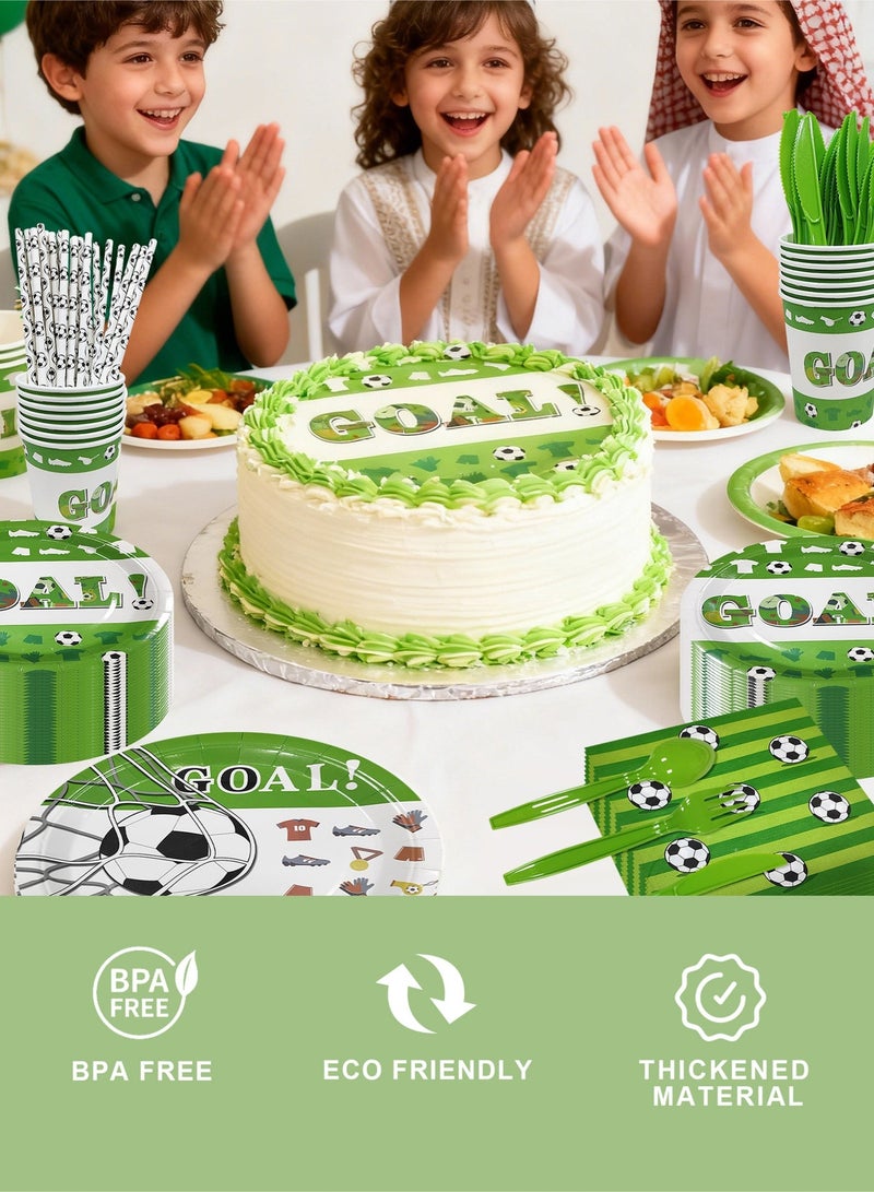 HomarKet 200 Pcs Birthday Party Tableware Set,Birthday Party Supplies,Baby Shower Plates, Paper Plates,Cups, napkins and Cutlery Sets for 25 Guests Football Theme Disposable Dinnerware Set - Image 3